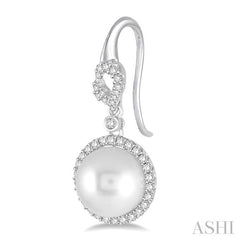 10 MM Cultured Pearls and 5/8 Ctw Round Cut Diamond Earrings in 14K White Gold