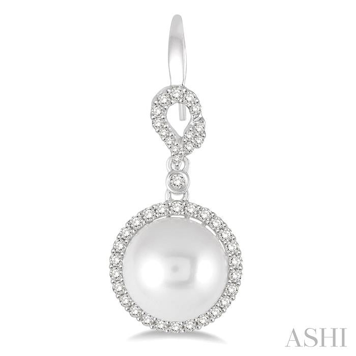 10 MM Cultured Pearls and 5/8 Ctw Round Cut Diamond Earrings in 14K White Gold