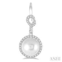 10 MM Cultured Pearls and 5/8 Ctw Round Cut Diamond Earrings in 14K White Gold