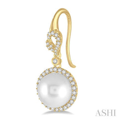 10 MM Cultured Pearls and 5/8 Ctw Round Cut Diamond Earrings in 14K Yellow Gold