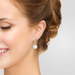 10 MM Cultured Pearls and 5/8 Ctw Round Cut Diamond Earrings in 14K Yellow Gold