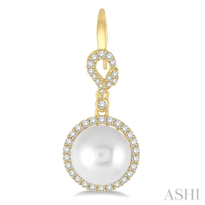 10 MM Cultured Pearls and 5/8 Ctw Round Cut Diamond Earrings in 14K Yellow Gold