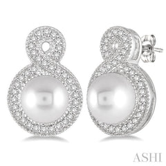 6x6 MM Round Shape Cultured Pearls and 1/4 Ctw Round Cut Diamond Fancy Earrings in 10K White Gold
