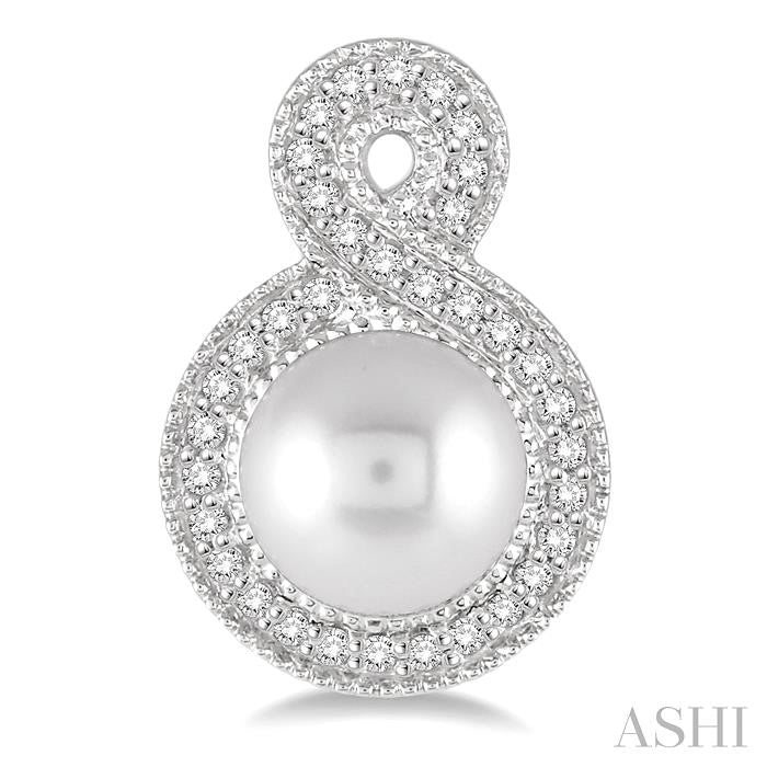 6x6 MM Round Shape Cultured Pearls and 1/4 Ctw Round Cut Diamond Fancy Earrings in 10K White Gold