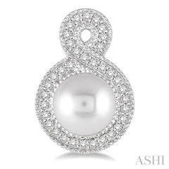 6x6 MM Round Shape Cultured Pearls and 1/4 Ctw Round Cut Diamond Fancy Earrings in 10K White Gold