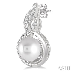 6 MM Round Shape Cultured Pearls and 1/10 Ctw Round Cut Diamond Fancy Earrings in 10K White Gold