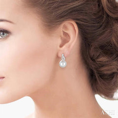 6 MM Round Shape Cultured Pearls and 1/10 Ctw Round Cut Diamond Fancy Earrings in 10K White Gold