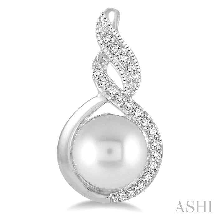 6 MM Round Shape Cultured Pearls and 1/10 Ctw Round Cut Diamond Fancy Earrings in 10K White Gold