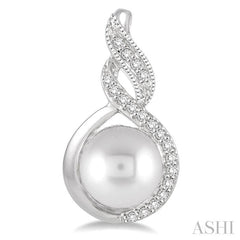 6 MM Round Shape Cultured Pearls and 1/10 Ctw Round Cut Diamond Fancy Earrings in 10K White Gold