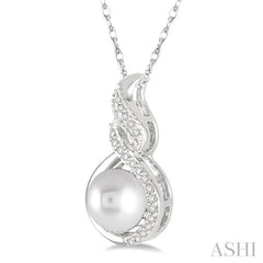 7 MM Round Shape Cultured Pearl and 1/20 Ctw Round Cut Diamond Twisted Accented Pendant in 10K White Gold with chain