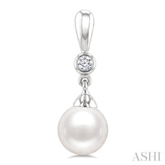 6 MM White Cultured Pearl and 1/20 Ctw Round Cut Diamond Earrings in 10K White Gold