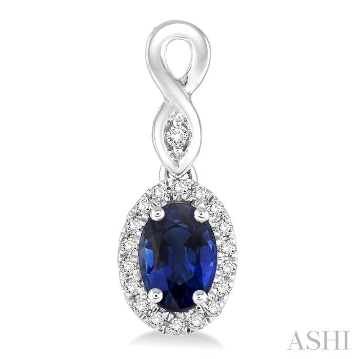 5x3 MM Oval Cut Sapphire and 1/6 Ctw Round Cut Diamond Earrings in 14K White Gold