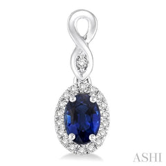 5x3 MM Oval Cut Sapphire and 1/6 Ctw Round Cut Diamond Earrings in 14K White Gold