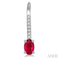 5x3 MM Oval Cut Ruby and 1/20 Ctw Round Cut Diamond Precious Earrings in 10K White Gold