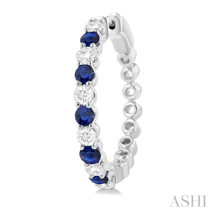 2.7 MM Round Cut Sapphire and 7/8 Ctw Round Cut Diamond Precious Hoop Earring in 14K White Gold