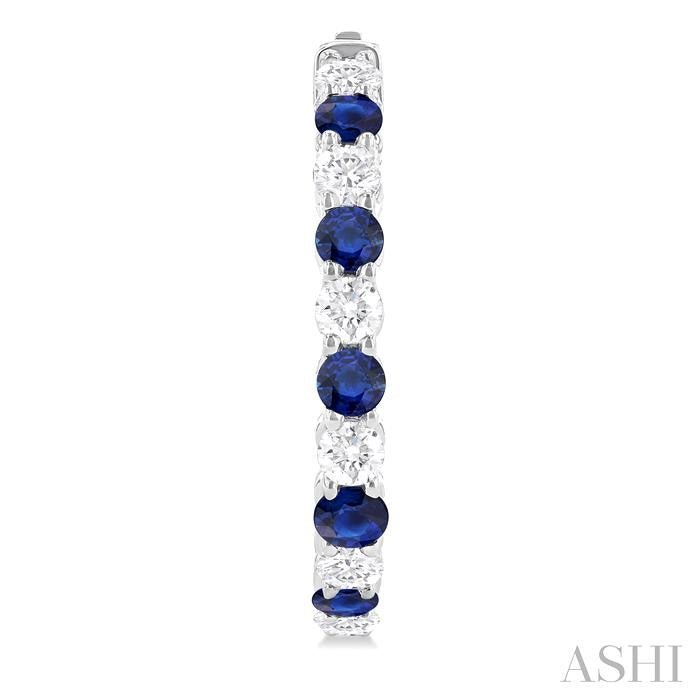2.7 MM Round Cut Sapphire and 7/8 Ctw Round Cut Diamond Precious Hoop Earring in 14K White Gold