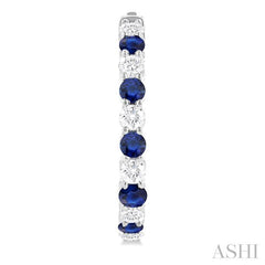 2.7 MM Round Cut Sapphire and 7/8 Ctw Round Cut Diamond Precious Hoop Earring in 14K White Gold