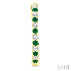 1.8 MM Emerald and 1/2 Ctw Round Cut Inside-Out Diamond Precious Hoop Earrings in 14K Yellow Gold