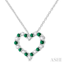 1.80 MM Round Cut Emerald and 1/4 Ctw Open Heart Round Cut Diamond Precious Fashion Pendant With Chain in 14K White Gold