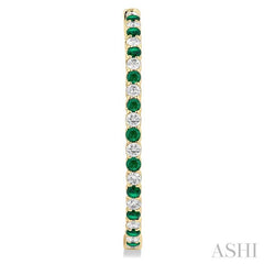2.5 MM Round Cut Emerald and 2 1/2 Ctw Round Cut Diamond Precious Inside-Out Alternating Hoop Earrings in 14K Yellow Gold