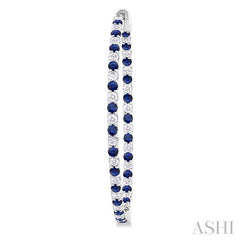 1.9 MM Round Cut Sapphire and 1 1/2 Ctw Round Cut Diamond Precious Inside-Out Alternating Hoop Earrings in 14K White Gold