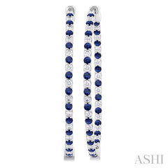 1.9 MM Round Cut Sapphire and 1 1/2 Ctw Round Cut Diamond Precious Inside-Out Alternating Hoop Earrings in 14K White Gold