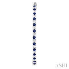 1.9 MM Round Cut Sapphire and 1 1/2 Ctw Round Cut Diamond Precious Inside-Out Alternating Hoop Earrings in 14K White Gold