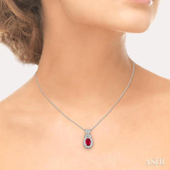 7x5 MM Oval Cut Ruby and 5/8 Ctw Round Cut Diamond Precious Pendant in 14K White Gold with chain