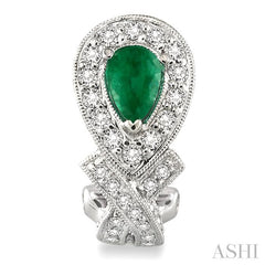 6x4 MM Pear Shape Emerald and 1 Ctw Round Cut Diamond Precious Earrings in 14K White Gold