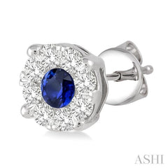 3.3 MM Round Cut Sapphire and 1/2 Ctw Lovebright Diamond Precious Earrings in 14K White Gold