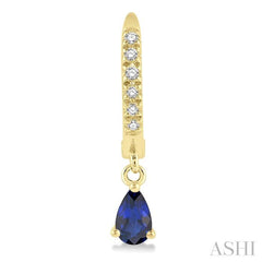 5x3 MM Pear Cut Sapphire and 1/8 Ctw Round Cut Diamond Petite Fashion Huggie Earrings in 10K Yellow Gold