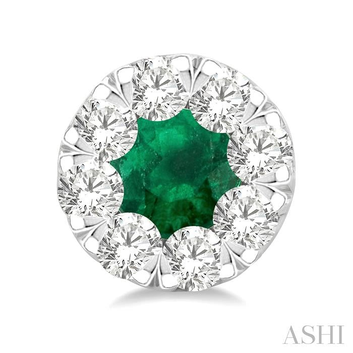 3.3 MM Emerald and 1/2 Ctw Round Cut Diamond Lovebright Precious Stud Earrings in 14K White Gold