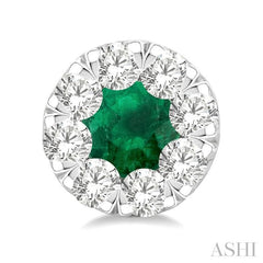 3.3 MM Emerald and 1/2 Ctw Round Cut Diamond Lovebright Precious Stud Earrings in 14K White Gold