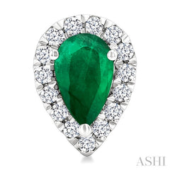 6x4 MM Pear Shape Emerald and 1/4 Ctw Round Cut Diamond Halo Precious Stud Earrings in 14K White Gold