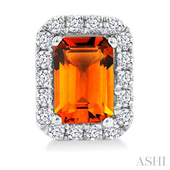 6x4 MM Octagonal Shape Citrine and 1/4 Ctw Round Cut Diamond Halo Semi-Precious Stud Earrings in 10K White Gold