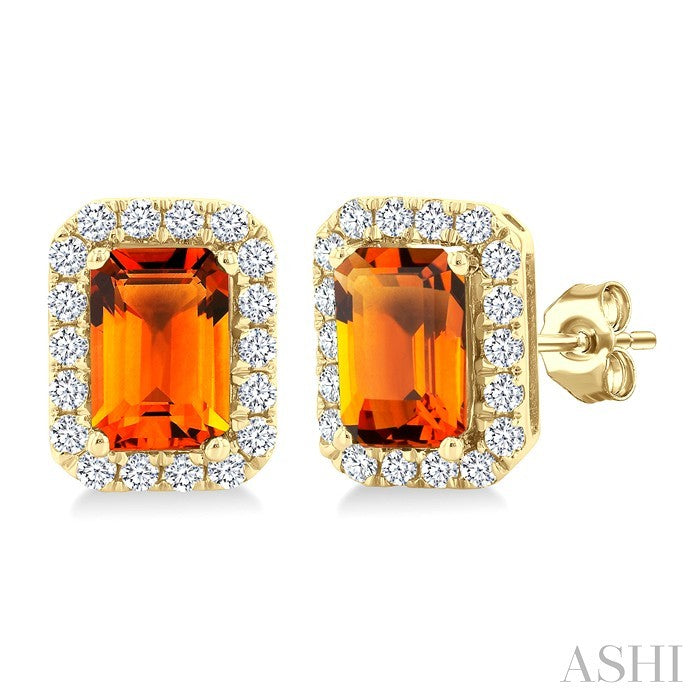 6x4 MM Octagonal Shape Citrine and 1/4 Ctw Round Cut Diamond Halo Semi-Precious Stud Earrings in 10K Yellow Gold