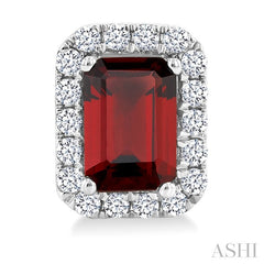 6x4 MM Octagonal Shape Garnet and 1/4 Ctw Round Cut Diamond Halo Semi-Precious Stud Earrings in 10K White Gold