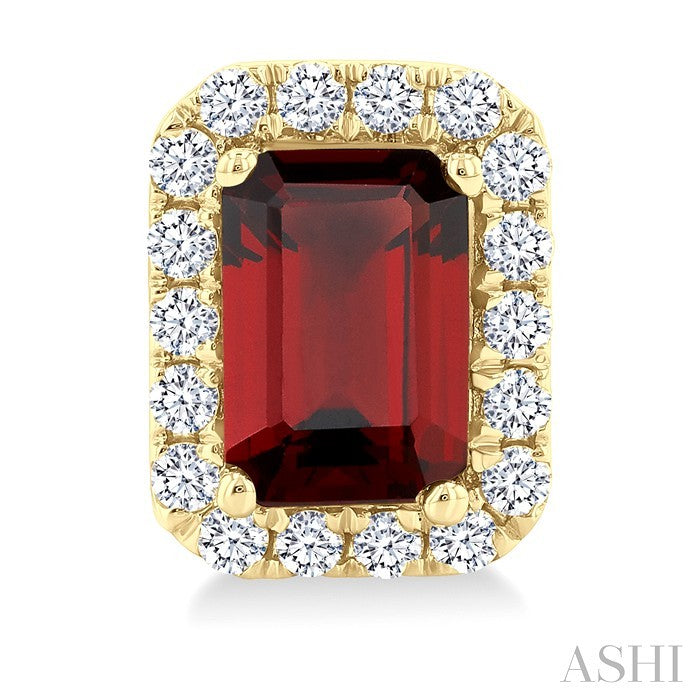 6x4 MM Octagonal Shape Garnet and 1/4 Ctw Round Cut Diamond Halo Semi-Precious Stud Earrings in 10K Yellow Gold