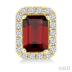 6x4 MM Octagonal Shape Garnet and 1/4 Ctw Round Cut Diamond Halo Semi-Precious Stud Earrings in 10K Yellow Gold