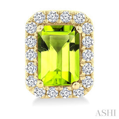 6x4 MM Octagonal Shape Peridot and 1/4 Ctw Round Cut Diamond Halo Semi-Precious Stud Earrings in 10K Yellow Gold