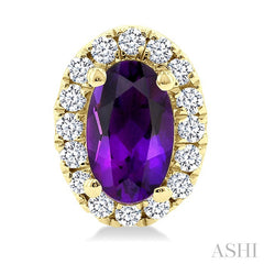 5x3 MM Oval Shape Amethyst and 1/8 Ctw Round Cut Diamond Halo Semi-Precious Stud Earrings in 14K Yellow Gold