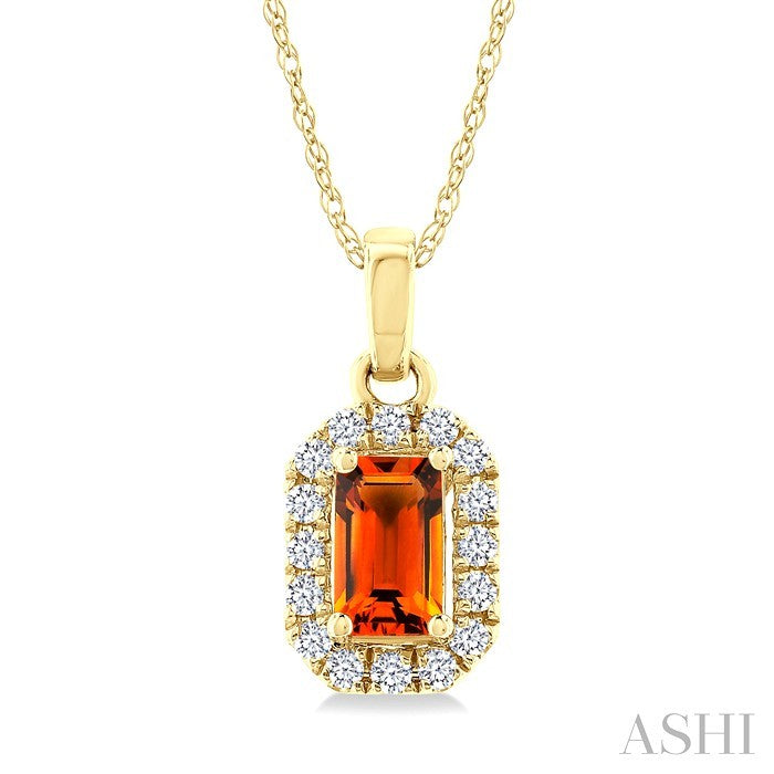 5x3 MM Octagonal Shape Citrine and 1/20 Ctw Round Cut Diamond Halo Semi-Precious Pendant with Chain in 10K Yellow Gold