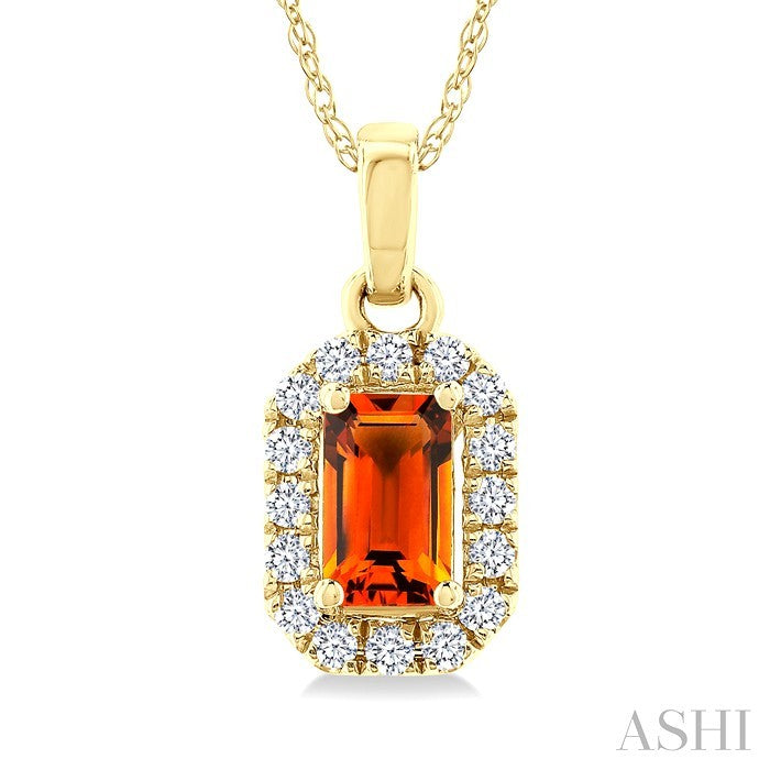 5x3 MM Octagonal Shape Citrine and 1/20 Ctw Round Cut Diamond Halo Semi-Precious Pendant with Chain in 10K Yellow Gold
