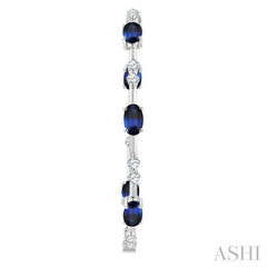 5x3 MM Oval Shape Sapphire and 7/8 Ctw Round Cut Diamond Precious Inside-Out Hoop Earrings in 14K White Gold