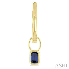 5x3 MM Bezel Set Emerald Cut Sapphire Precious Fashion Huggie Earrings in 14K Yellow Gold