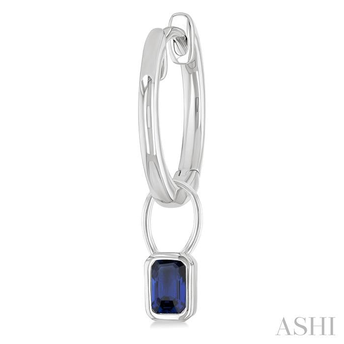 5x3 MM Bezel Set Emerald Cut Sapphire Precious Fashion Huggie Earrings in 10K White Gold