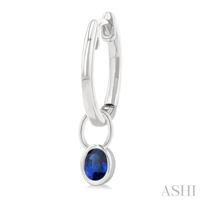 5x3 MM Bezel Set Oval Cut Sapphire Precious Fashion Huggie Earrings in 10K White Gold