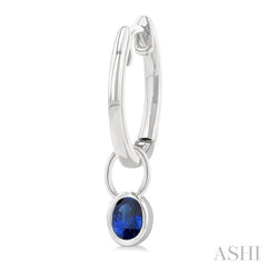 5x3 MM Bezel Set Oval Cut Sapphire Precious Fashion Huggie Earrings in 10K White Gold
