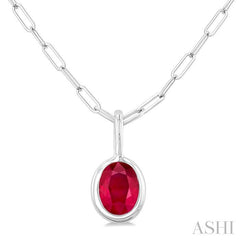 6x4 MM Bezel Set Oval Cut Ruby Precious Fashion Pendant With Paperclip Chain in 10K White Gold