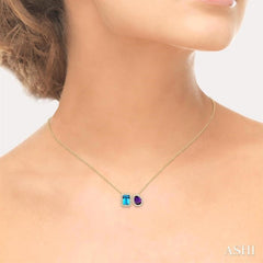 8X6 MM Emerald Cut Blue Topaz and Pear Cut Amethyst and 1/3 Ctw Toi Et Moi Round Cut Diamond Semi-Precious Fashion Pendant With Chain 14K Yellow Gold